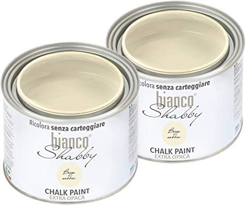 Chalk Paint, pintura Shabby Chic, vintage, color beige arena, para muebles y paredes, extra opaco (2 x 500 ml)