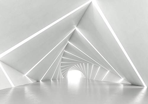 wandmotiv24 Fototapete 3D Effekt Geometrischer Tunnel, XL 350 x 245 cm - 7 Teile, Wanddeko, Wandbild, Wandtapete, Abstrakt Weiß M5918