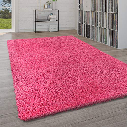 Paco Home Teppich Wohnzimmer, Schlafzimmer/Hochflor Shaggy in versch. Designs Farben und Größen, Grösse:80x150 cm, Farbe:Pink