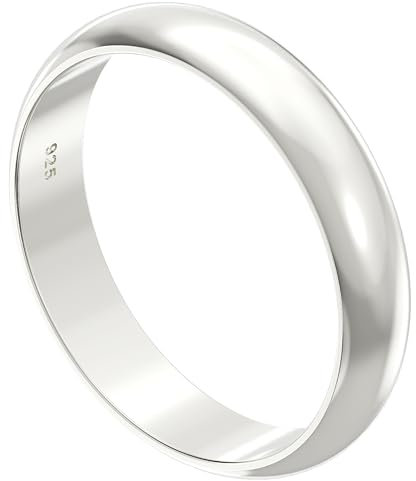 Aeon Jewellery Court Ehering - 925 Silber Ringe I 3-5 mm Klassische Trauringe für Männer und Frauen I Unisex D Form I Größe J - Z Eheringe I Mit Poliertuch & Geschenkbox I Hypoallergen