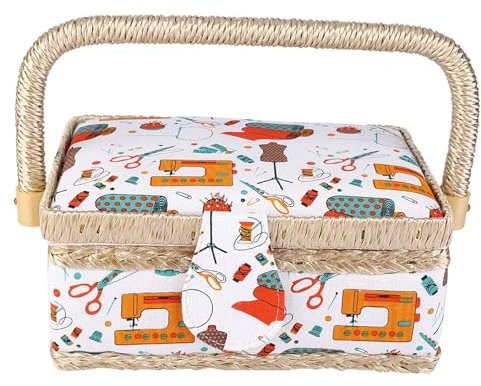 HERCHR Nähkasten Nähkästchen Nähkoffer Für Handarbeit, Nähkästen Mit Herausnehmbaren Fächern Für Nähzubehör, 19x13x9cm, Orange