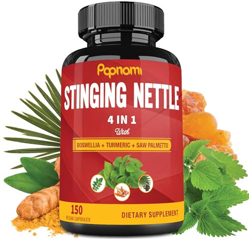 Stinging Nettle Extract Capsules - 4in1 Combined with Boswellia, Turmeric & Saw Palmetto - 150 Counts for 5 Months - Supports Joint, Body Management, Skin, Hair & Immunity