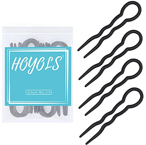 HOYOLS 12 horquillas para el pelo de estilo francés de 3.5 pulgadas, pequeñas en forma de U, onduladas, acetato de celulosa, moño, accesorios de peinado, color negro