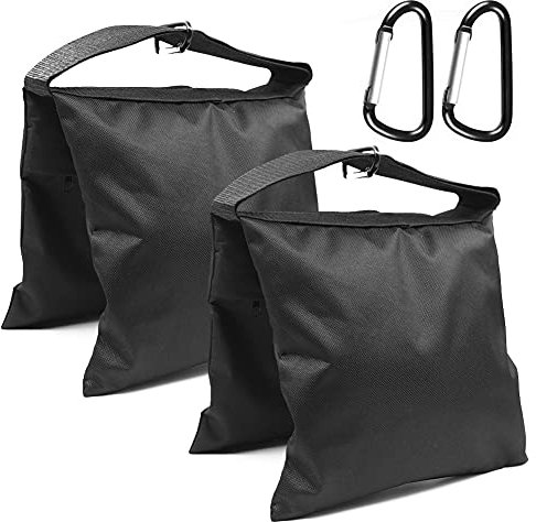 Sandbags for Photography, Heavy Duty Empty Sandbag for Photo Studio Light Stand Boom Arm Camera Tripod with Carabiner, 2 Pack (Black)