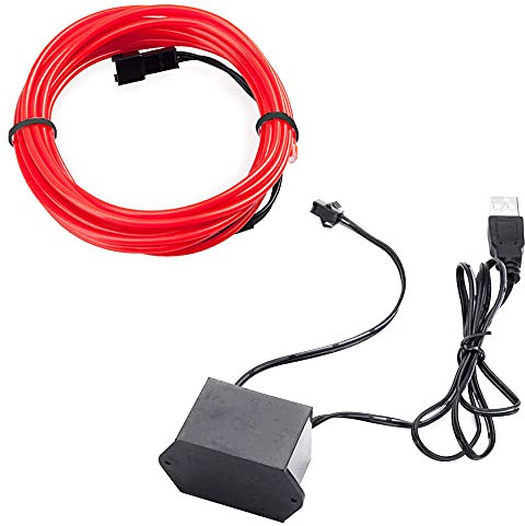 EL Draht, CTRICALVER 5M/16FT Neon Kabel Leuchtet Electroluminescent, für Partys, Halloween, Autodekoration, DIY-Dekoration (rot)