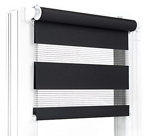 Fenster DEKOR - Rollos für Fenster Schwarz - Klemmfix Rollo ohne Bohren 150 x 55 cm - Doppelrollo mit einer breiten Auswahl an Größen und Farben - Blickdichte Rollos, einfach zu montieren