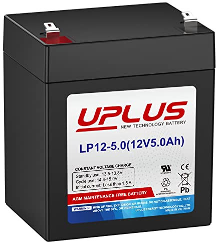 Uplus 12V 5Ah Rechargeable Sealed Lead Acid Battery LP12-5.0 Replaces Home Alarm Battery Compatible with F1 F2 Terminals for Garage Doors, Security Systems, Burglar Alarms