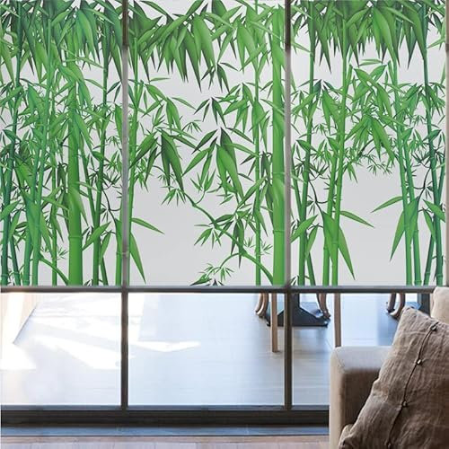 Lumanduo Grüne Bambus-Fensterfolie, Sichtschutzfolie, Fensteraufkleber, kein Kleber, statisch, Wärmeregulierung, für Zuhause, Büro, 50 x 140 cm