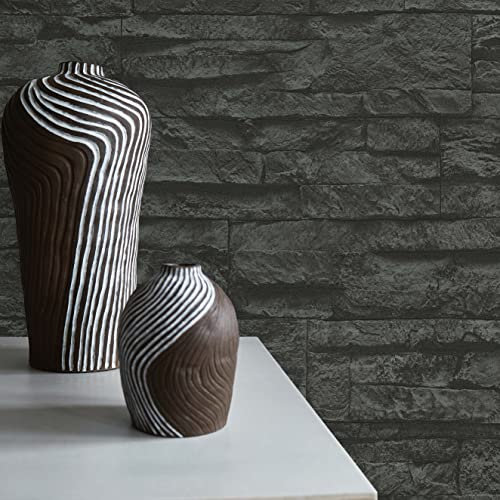 TADESSI Tapete Steinoptik Vicco M1-No.851 Vliestapete Grau Schwarz Steintapete für Wohnzimmer Schlafzimmer Küche