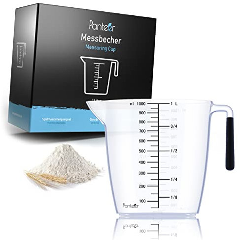 Panteer® Gobelet doseur de 1 l sans BPA - Résistant à la chaleur et passe au lave-vaisselle jusqu'à 90 °C - Idéal pour la cuisine et la pâtisserie - Verre doseur en plastique