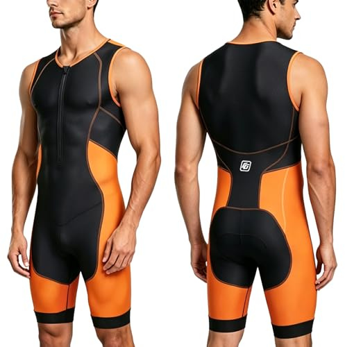 CGLRybO Combinaison de triathlon sans manches pour homme - Pro - Séchage rapide - Ajustement serré pour la natation, le cyclisme et la course - Équipement de triathlon haute performance, Orange, S