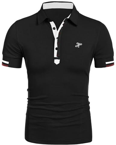 COOFANDY Herren Basic Poloshirt Slim Fit Casual Polo Herren T-Shirt für Männer Sport Golf Polohemd Schwarz XL