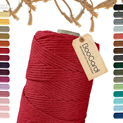 BooGardi Makramee Garn · viele Farben · Rot 5mm x 100m · 3mm oder 5mm · Wollgarn · kreatives knüpfen weben Stricken · DIY Boho Garn