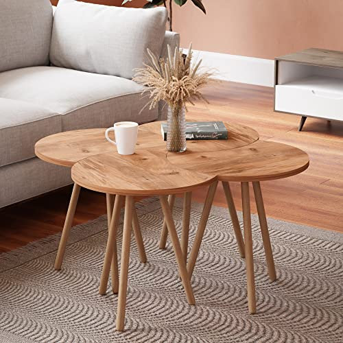 [en.casa] Couchtisch Højer Beistelltisch im 4er Set Satztisch 48 x 45 x 32 cm Wohnzimmertisch Kaffeetisch Holzoptik