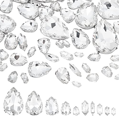 CHGCRAFT 160 Stück 10 Stil Strasssteine zum Aufnähen Glas Strasssteine Metall zurück Prong Einstellung Nähen Klaue Strassstein für Kostüm Kleidung Kleid Gürtel Schuhe, Platin