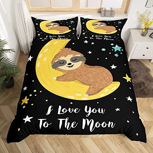 3D Faultier Tiere Bettwäsche 155x220 Tier Karikatur Weiche Microfaser Bettwäsche-Sets Mond Bettbezug mit Reißverschluss und 2 Kissenbezug 80x80 cm