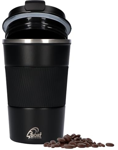 GOAT Outdoor Edelstahl Kaffeetasse To Go – Thermosbecher – Teetasse – Reisebecher – Auslaufsicher – 380ml (Schwarz)