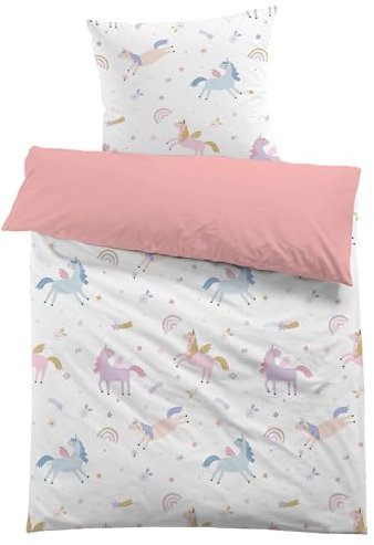 MUSOLEI Einhorn Bettwäsche 135x200cm Kinderbettwäsche Mädchen 3D Druck Cartoon Bettbezug und 1 Kissenbezug 80X80cm für Kinder Geschenk für Geburtstag Weihnachten,bunt