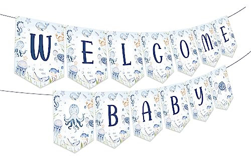 Sursurprise Under the Sea Baby Shower Decorations, Ocean Animals Welcome Baby Banner, Sea Creatures Party Supplies
