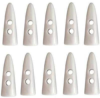 Weiße Knebelknöpfe aus Kunstharz, 5,1 cm lang, zwei Löcher, Hornzahnform, Knöpfe für Mantel, Pullover, Jacke, Kappe, Nähzubehör (10 Stück)