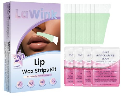 LaWink Lip upper Wax Strips Facial Wax Strips Mouth hair removal 20pcs 4 Calming Oil Wipes eyebrow waxing wax Depilatory tape for eyebrows Facial (Lip)