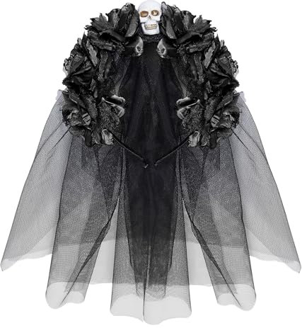 W WIDMANN MILANO Party Fashion - Haarreif mit Rosen und Schleier, Dia de los Muertos, Day of the Dead, Skelett Braut