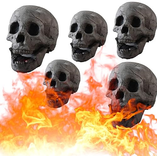 AMZLORD 5 Stück Feuerfeste Feuerstelle Totenkopf, aus Wiederverwendbar Keramik, für Lagerfeuer, Kamin, Feuerstelle, Halloween-Dekoration, für Gas-, Propangas- oder Holzfeuer, Kamine