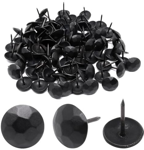 YuGtcen 100 tachuelas de tapicería, clavos decorativos para el pulgar, clavos de tapicería de metal para tapicería de madera, tachuelas de muebles vintage (15 x 20 mm, negro mate)