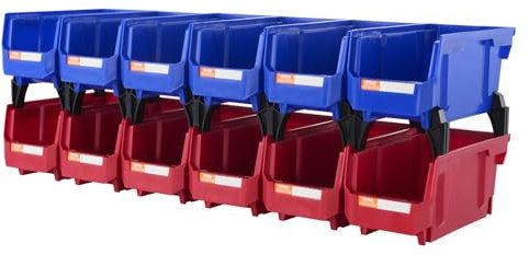VEVOR Contenedor de Pernos 24 Cajas de Almacenamiento Apilables para Taller 137 x 105 x 78 mm Combinación Azul/Roja Contenedor de Herramientas para Armario, Cocina, Oficina, Despensa, Estante, Pared