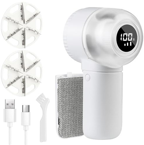BZONE Bobble Remover for Clothes, 2-In-1 Electric Lint Remover With LED Digital Display, Adjustable 3 Speed Quick Fabric Shaver for Clothes, Rechargeable Fuzz Debobbler with 3 Enlarged 6-Leaf Blades