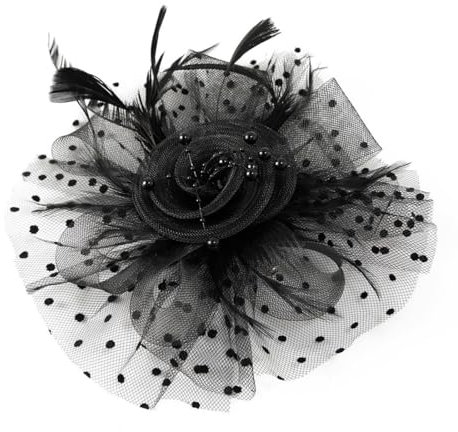 JTKREW 20er Jahre Stirnband Flapper Feder, Gatsby Haarreif Halloween Accessoires Damen 1920s Fascinator Hat Flower Mesh - Schwarz (Schwarz)