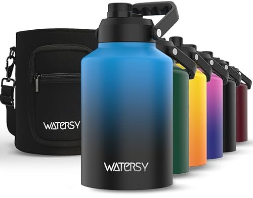 WATERSY 1 Gallon Water Bottle Insulated(Cold for 48 Hrs),BPA Free&Leak Proof,128oz Stainless Steel Water Jug,Big thermo,Large Water Bottle with Handle for Gym,Hiking,Camping&Travel,Gradient Blue
