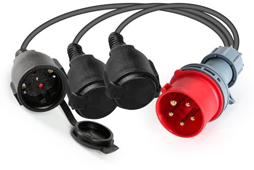 Jadeshay Starkstrom Adapter, 3x1.5mm² Cee Adapter 16A 400V Stecker auf 3x230V Kupplung IP44 Starkstrom Verteiler Camping Stromadapter Hochstrom Splitter