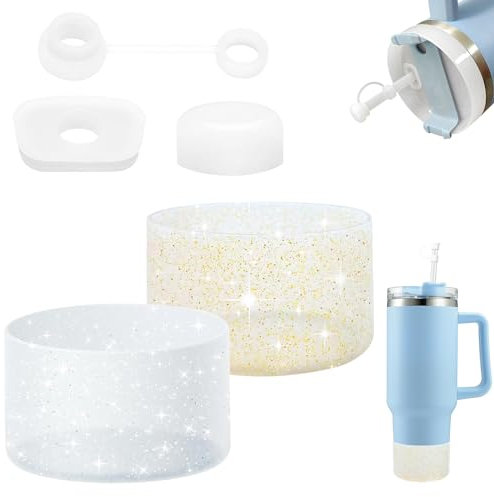 CHRI 5 piezas de protección de la base de la taza y protección contra fugas para Stanley Cup, accesorios de silicona brillante para Stanley Cup Logo personalizado