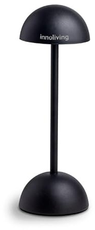 Innoliving lampada LED INN-293 ricaricabile, da tavolo, senza fili touch e dimmerabile, per interni ed esterni, luce naturale 3500K, luca fredda 6500K e calda 2700K, bianca e nera (Nero)