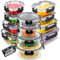 Zulay Kitchen Lot de 12 récipients alimentaires en verre borosilicate avec couvercles hermétiques - Passe au micro-ondes, congélateur et four - Sans BPA - Noir