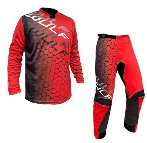 Wulfsport Combinaison de course MX pour enfants et jeunes pour motocross, quad, BMX, VTT, maillot et pantalon – Rouge, TOP (3-4 ans), PANT (20 inches)