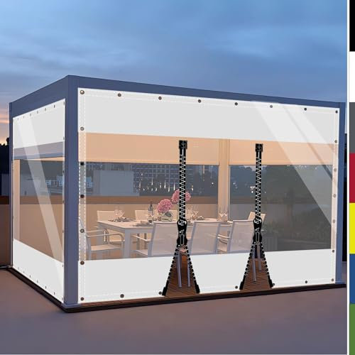 HQQMNY Transparent Plane mit ösen Abdeckplane Wasserfest 0.5mm Outdoorvorhänge mit Ösen Regenschutzplane Zeltplane aus 560g/m² PVC Kälteschutz (Weiß + 2 Reißverschlüsse, H2,2mxL3,6m)