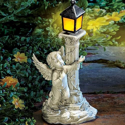 Syfunlv Fairy Engel Figur,Solare Römische Säule,wasserdichte Garten Deko aus Harz Geschenke,Römischer Säulenständer,Engel Patio-statuen13×9×19.5cm,Gartendeko Solar,für Draußen Haus,Hof (Links)