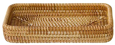 Gyrategirl Rattan Serving Tray Woven Tray Rattan Tray Rectangle Handwoven Wicker Basket Organizer Tray for Home Decorative Storage Tabletop Breakfast Drinks Snack Fruit Storage Platter Tray Basket