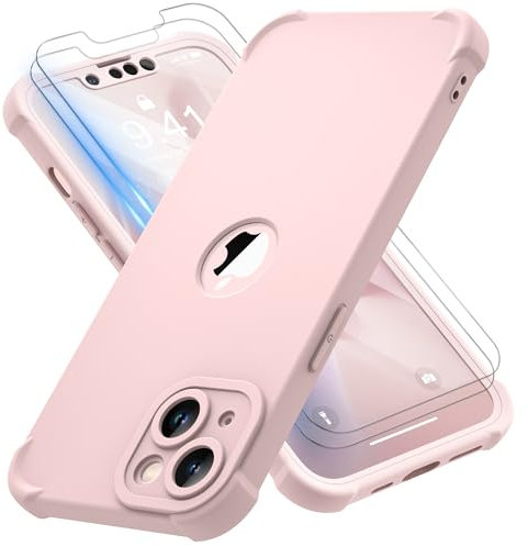 ORETECH per Cover iPhone 13 Mini, Custodia iPhone 13 Mini [ 2 x Pellicola Protettiva Vetro Temperato] 2 in 1 Ultra Sottile Antiurto Hard PC Silicone Anti Graffio Cover per iphone 13 mini - Lovely Rosa