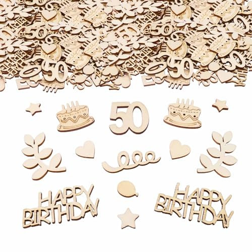 ParPix Holz Konfetti 50 Geburtstag Deko, 100 Stück Groß Streudeko 50. Geburtstag Deko, Tischdeko 50 Geburtstags Frau Mann, Confetti Deko Goldene Hochzeit 50, Streudeko Geburtstagsdeko 50 Jahre