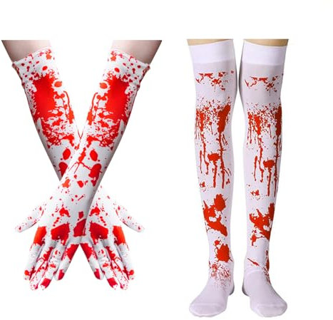 Milaloko Halloween Blutige hohe Socken und Blut Handschuhe Langarm Volle Finger Handschuhe Frauen Strümpfe für Halloween Cosplay Kostüm Party