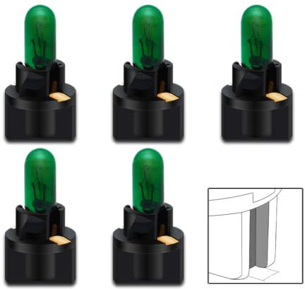 SOFOC T5 W3W 12V 1.2W Halogen Grün Keilformige Glühlampe mit Twist-Lock-Base für Armaturenbrett Mittelkonsole Ambientelampe 5Stk