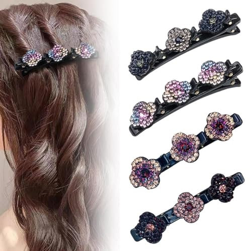 Haarspange mit funkelnden Kristallsteinen, für Flechtfrisuren, Strass-Haarspangen für Damen und Mädchen, elegante Haarstyling-Clips, gemischt, 4 Stück