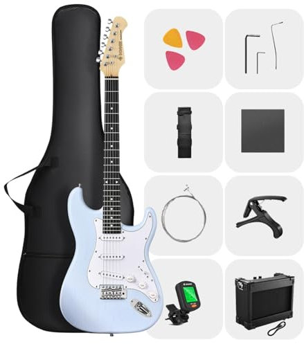 DONNER DST-80 Electric Guitar 39” Beginner Electric Guitar Kit with Amp, Classic SSS Pickup Complete with Gig Bag, Tuner, Capo, Strap, Picks, and Free Online Lessons