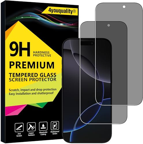 4youquality Privacy Screen Protector for iPhone 17/16 Pro (6.3-Inch), Anti Spy Tempered Glass Film, 2-Pack, [LifetimeSupport][Anti-Spy][Impact-Resistant][Anti-Scratch]