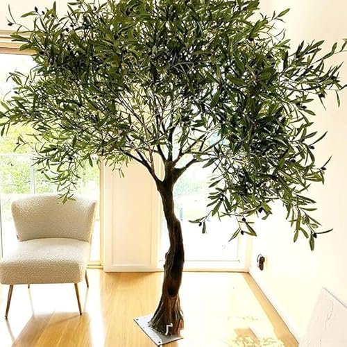 Large Fake Live Tree, Artificial Olive Tree, Faux Olive Tree Plant With Natural Tree Trunk and Fruits for Modern Home Office Living Room Floor Decor Indoor(A,5mx4m)