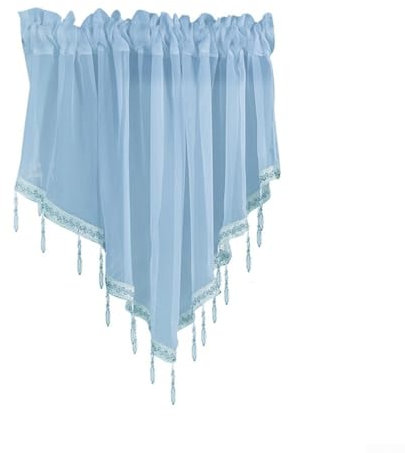 HpLive Tenda in tinta unita per finestra, balza triangolare, piccola tenda (blu)