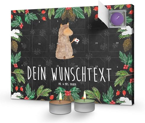 Mr. & Mrs. Panda Personalisierter Duftkerzen Adventskalender Alpaka Fahne - Personalisierte Geschenke, Lamas, Lama, Liebe, Personalisieren, Name